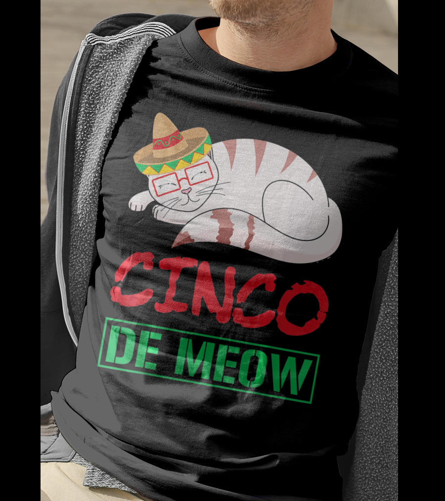 Cinco De Meow Funny Kitty With Sombrero Celebrating Mexican Holiday T-Shirt
