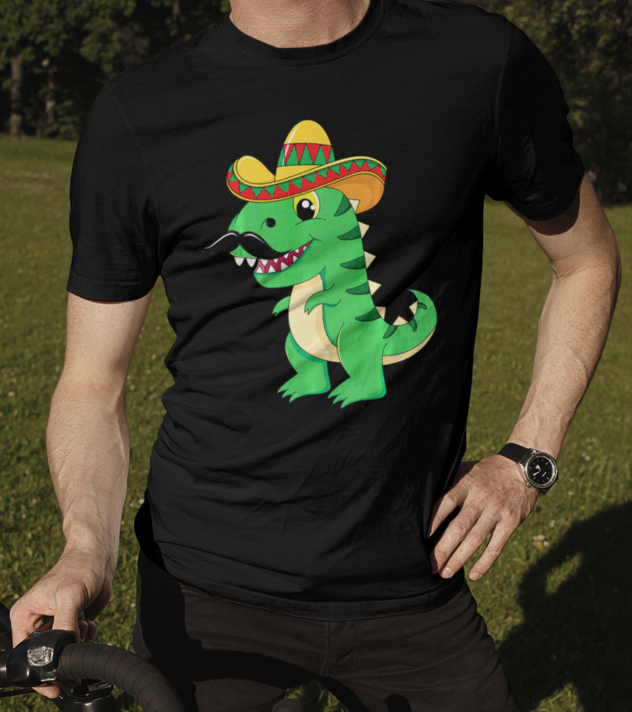 Cinco De Mayo Rex Dinosaur In Sombrero And Mustache T-Shirt