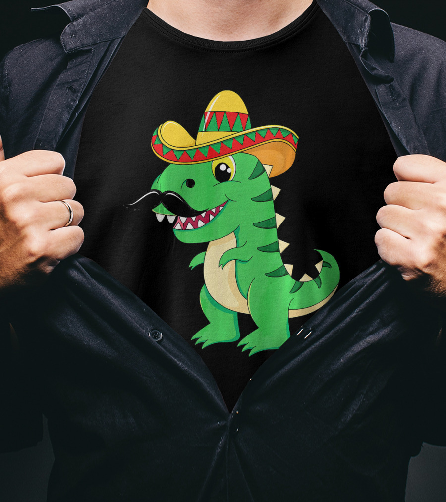 Cinco De Mayo Rex Dinosaur In Sombrero And Mustache T-Shirt