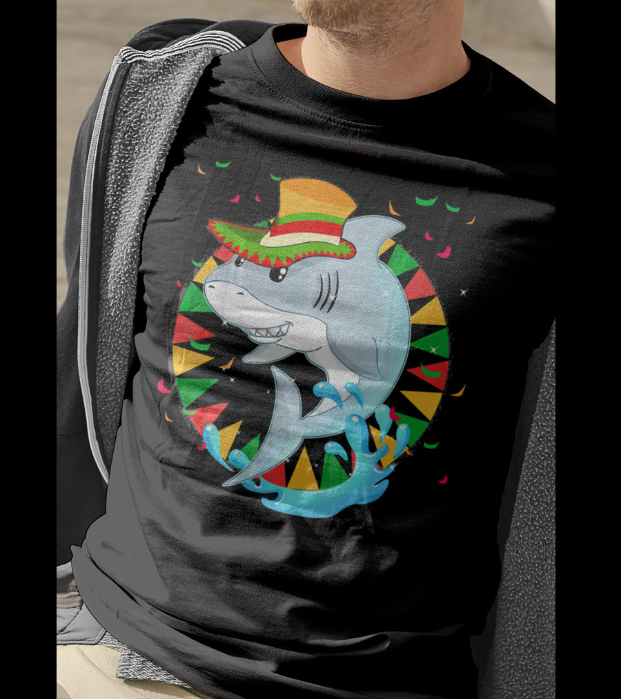 Cute Shark Cinco De Mayo 5th Of May Celebration Hat Sombrero Colorful Fiesta T-Shirt