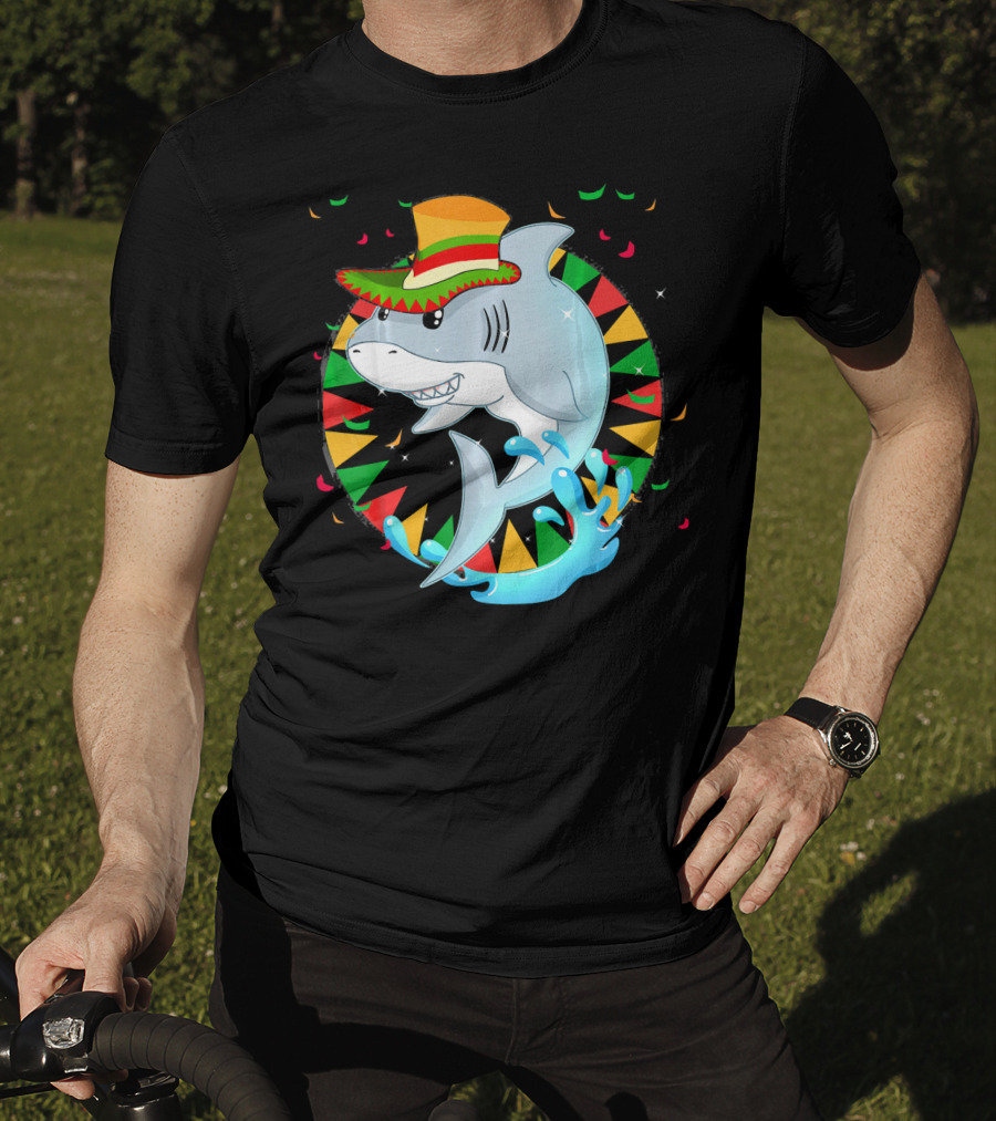 Cute Shark Cinco De Mayo 5th Of May Celebration Hat Sombrero Colorful Fiesta T-Shirt