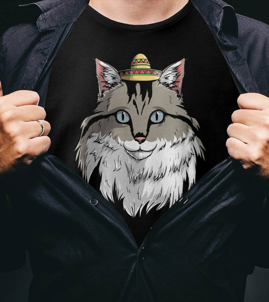 Maine Coon Cat Sombrero Fiesta Cinco De Mayo T-Shirt