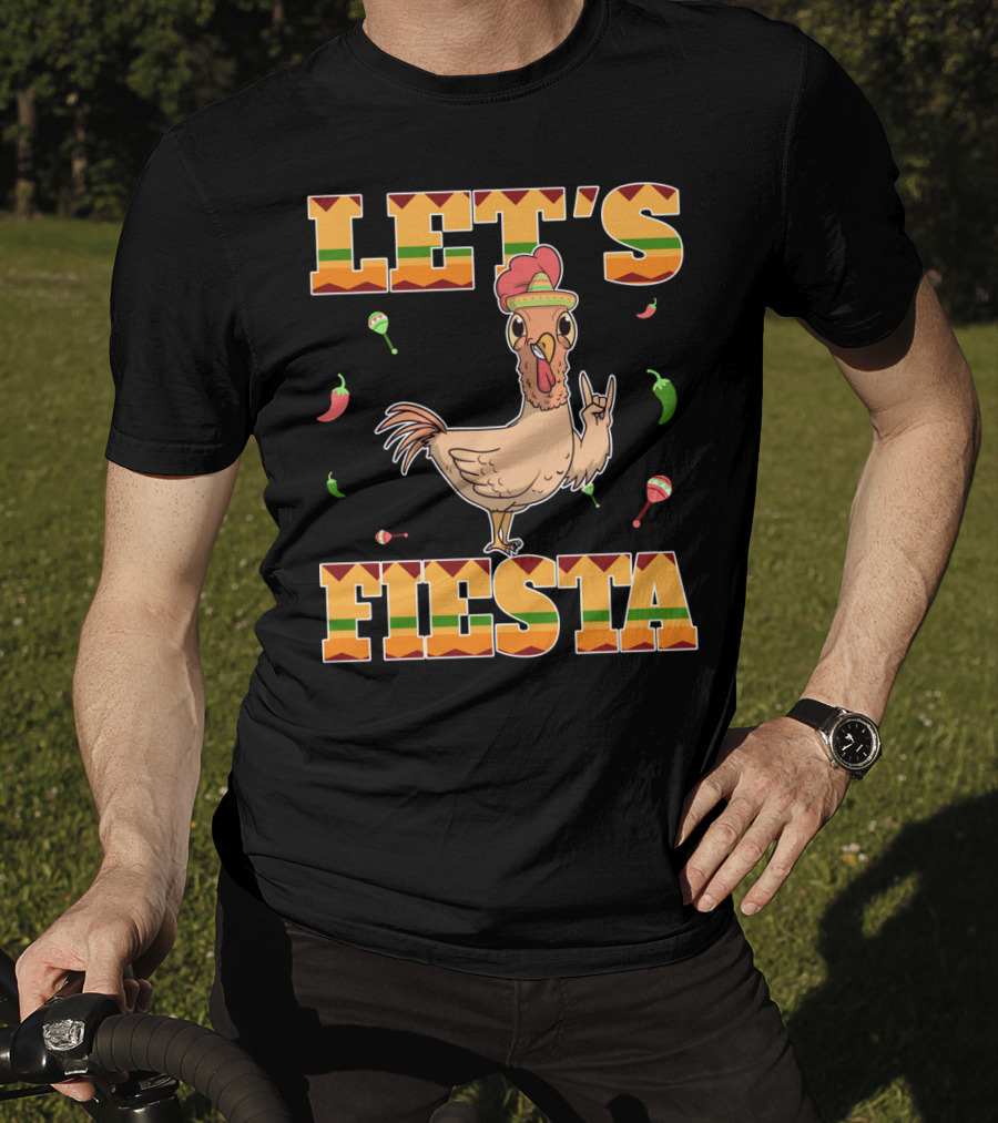 Let's Fiesta Chicken Cinco De Mayo Mexica Chili Peppers And Maracas T-Shirt