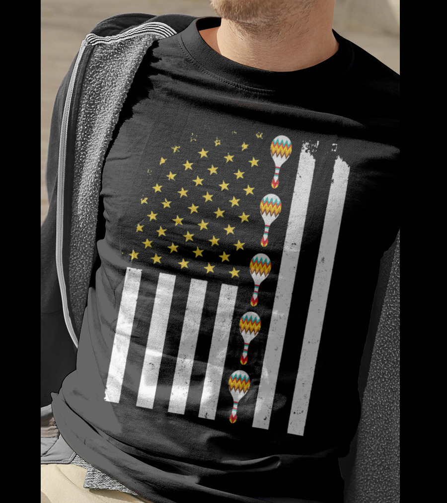Cinco De Mayo Vintage American Flag With Maracas T-Shirt