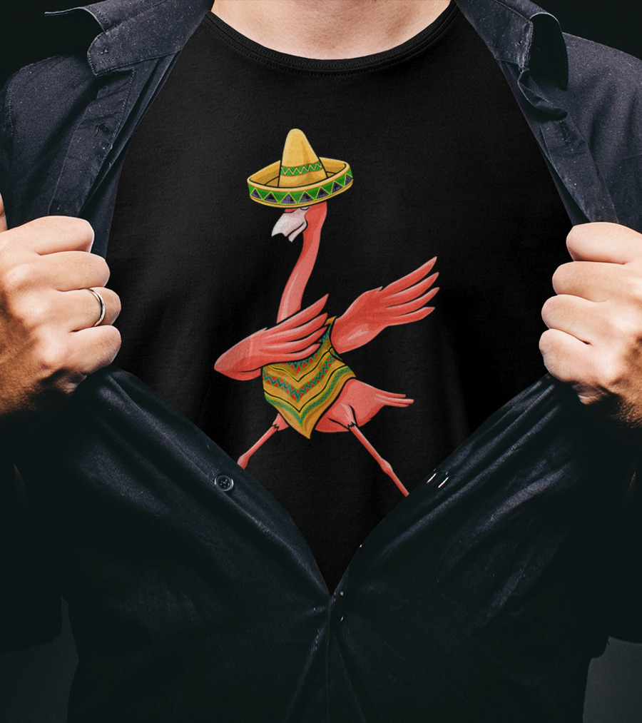 Cinco De Mayo Flamingo Dabbing Dab Sombrero T-Shirt