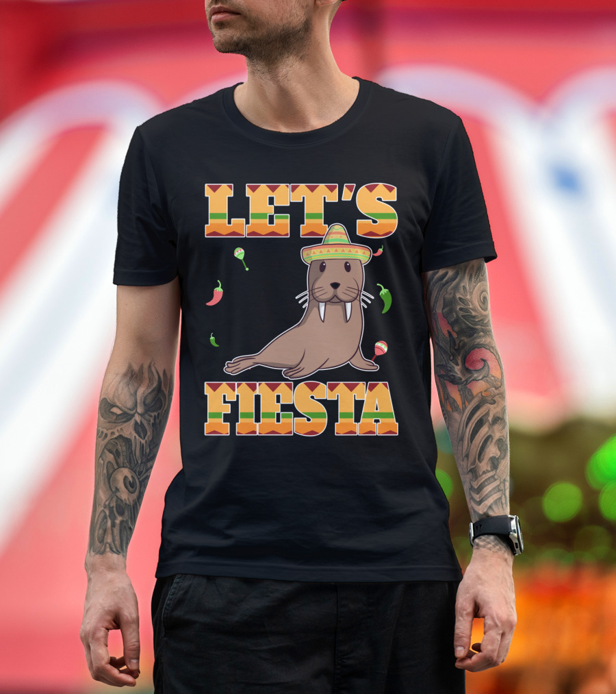 Let's Fiesta Walrus Sombrero Peppers Cinco De Mayo Mexican T-Shirt