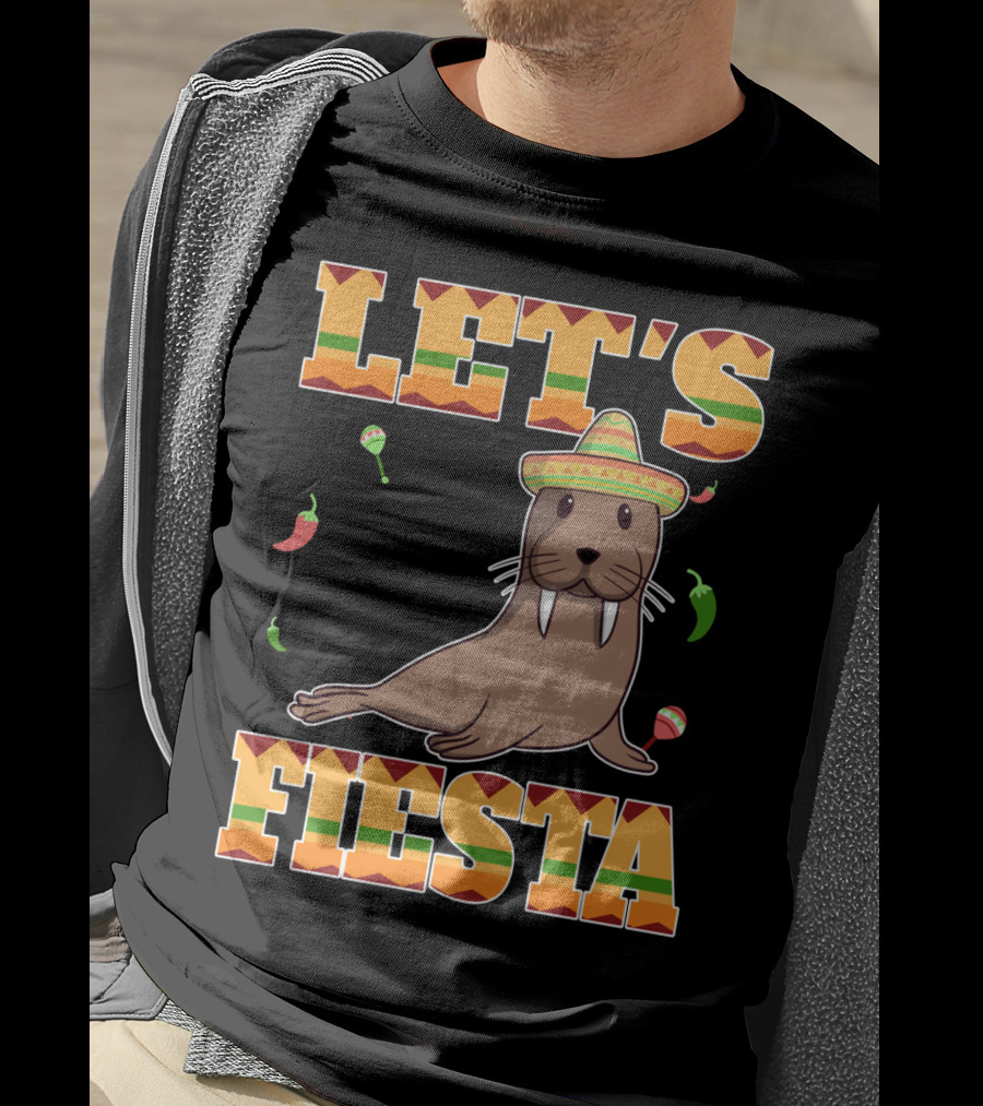 Let's Fiesta Walrus Sombrero Peppers Cinco De Mayo Mexican T-Shirt