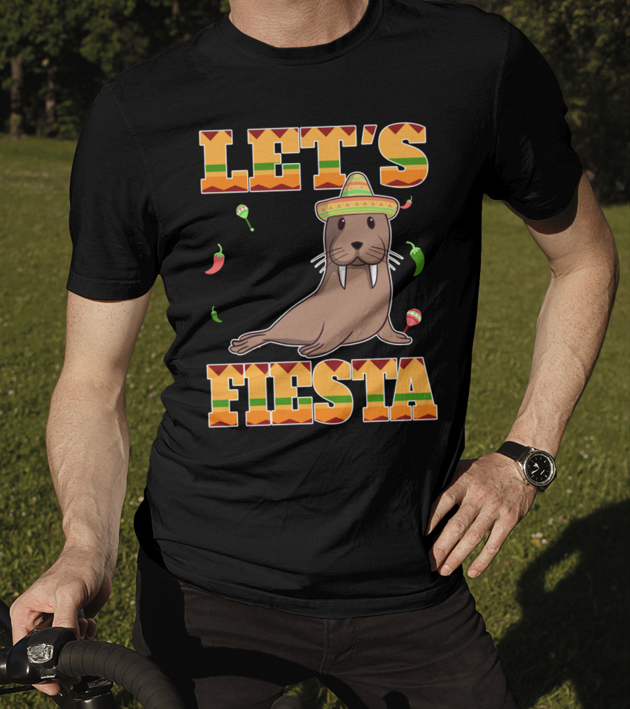 Let's Fiesta Walrus Sombrero Peppers Cinco De Mayo Mexican T-Shirt