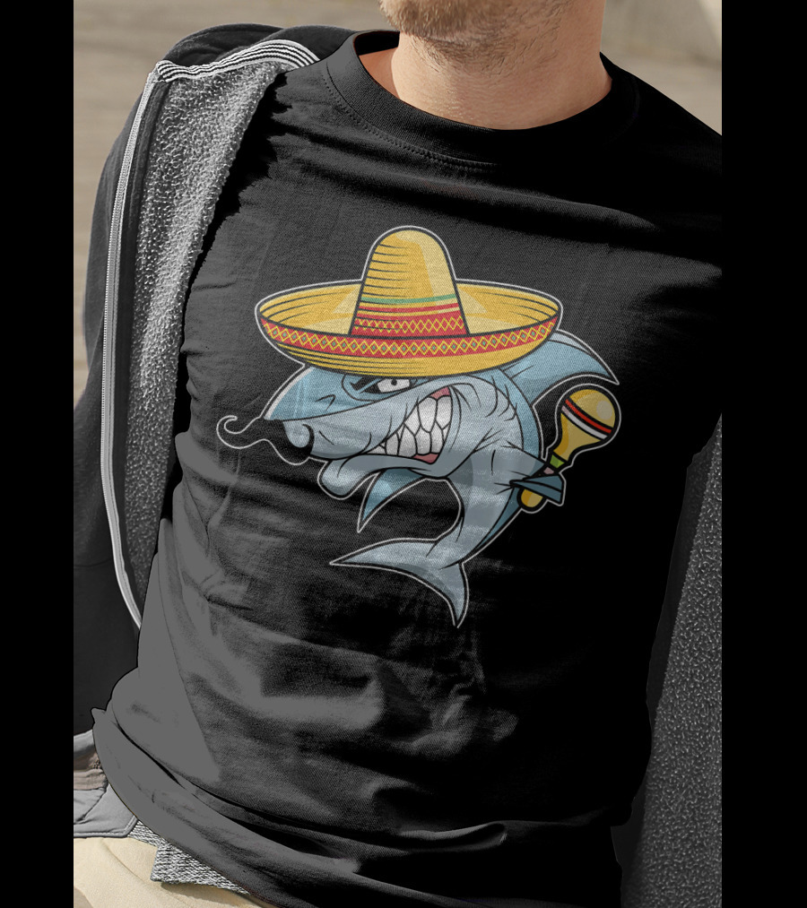 Cinco De Mayo Shark Wearing Sombrero With Maraca Mexican Fiesta T-Shirt