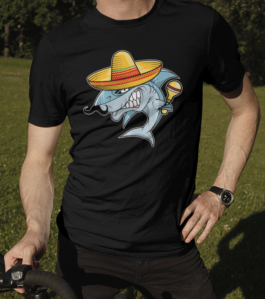 Cinco De Mayo Shark Wearing Sombrero With Maraca Mexican Fiesta T-Shirt