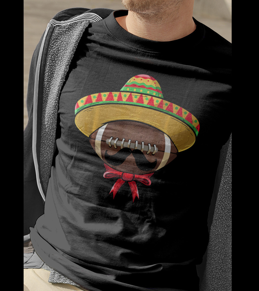 Cinco De Mayo Football Sombrero Mustache Mexican T-Shirt