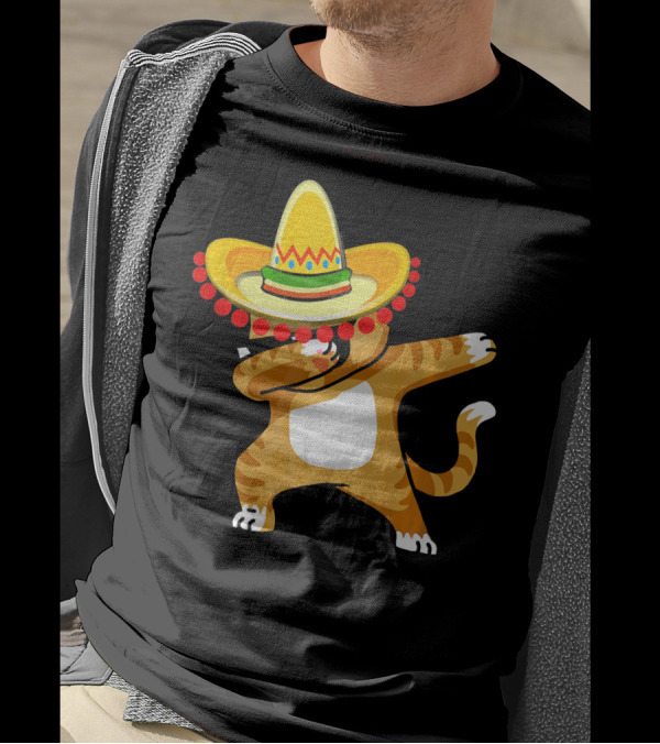 Cinco De Mayo Cat Dabbing Sombrero Fun T-Shirt