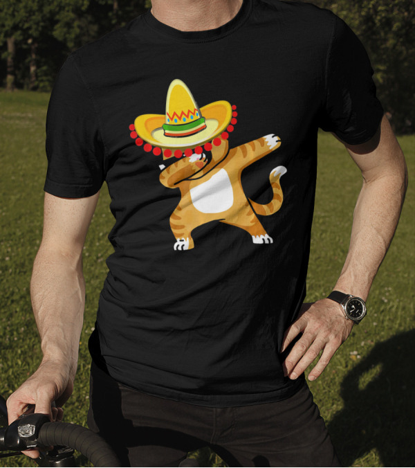 Cinco De Mayo Cat Dabbing Sombrero Fun T-Shirt