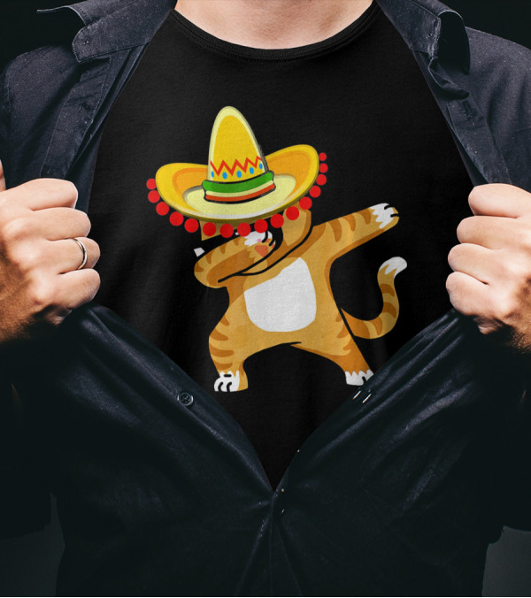 Cinco De Mayo Cat Dabbing Sombrero Fun T-Shirt