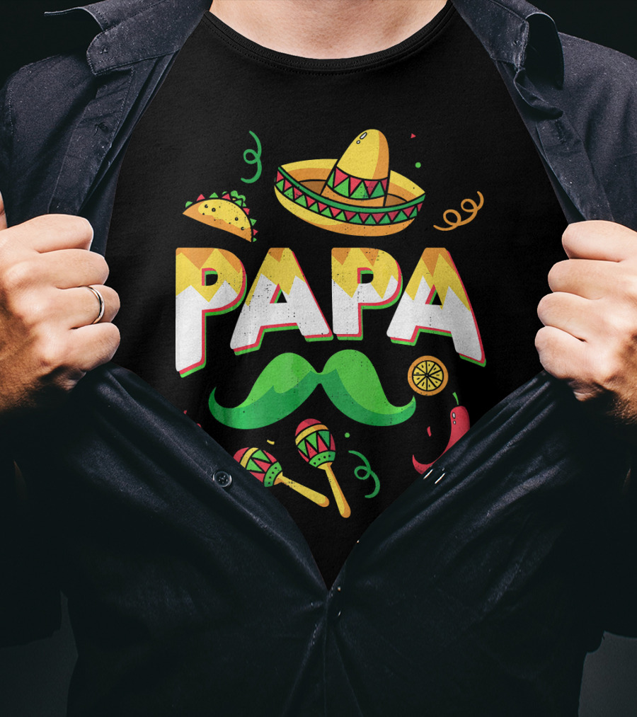 Cinco De Mayo Papa Sombrero Maracas Taco Lime Mustache Chili T-Shirt