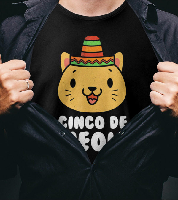 Cinco De Meow Funny Cat With Sombrero Cinco De Mayo T-Shirt
