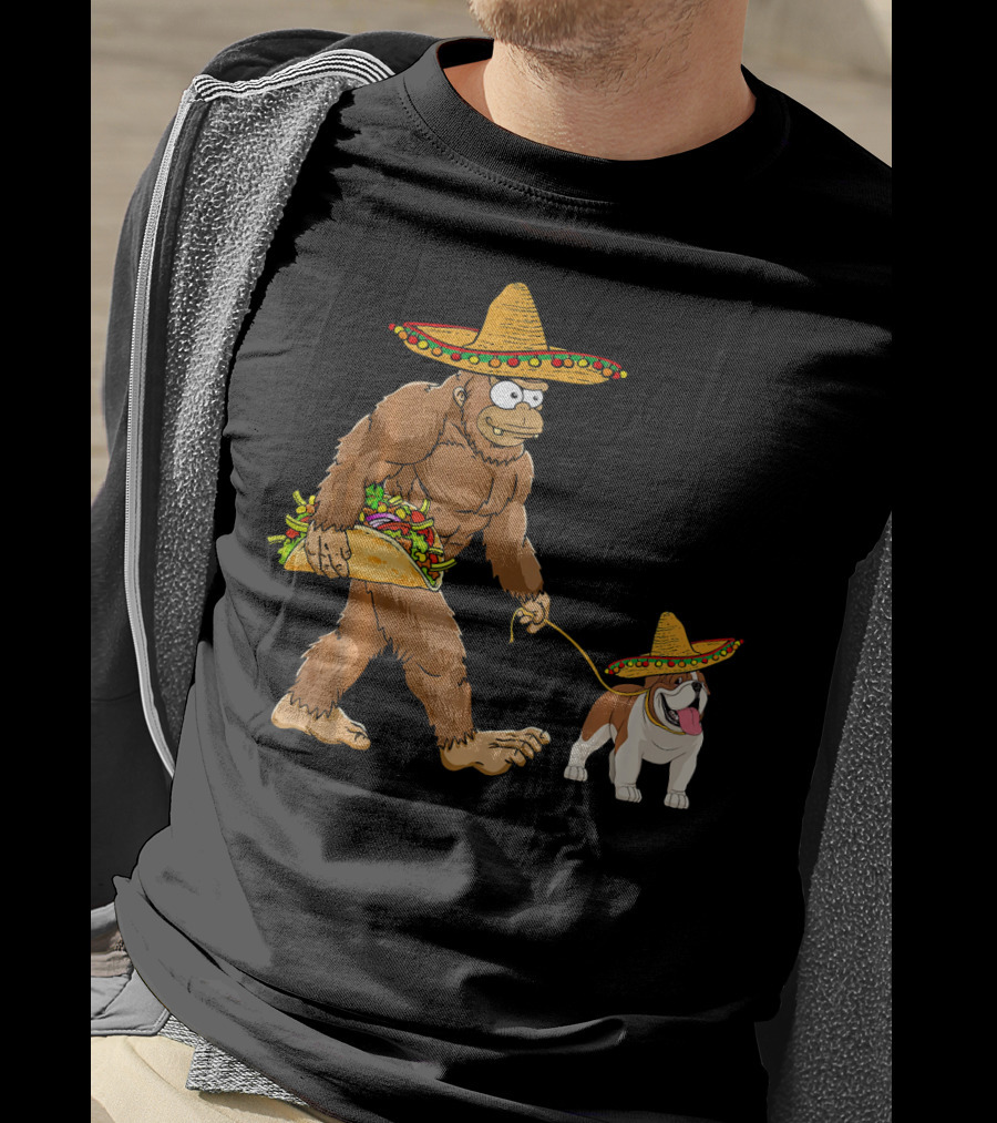 Bigfoot Taco Sombrero English Bulldog Fiesta T-Shirt