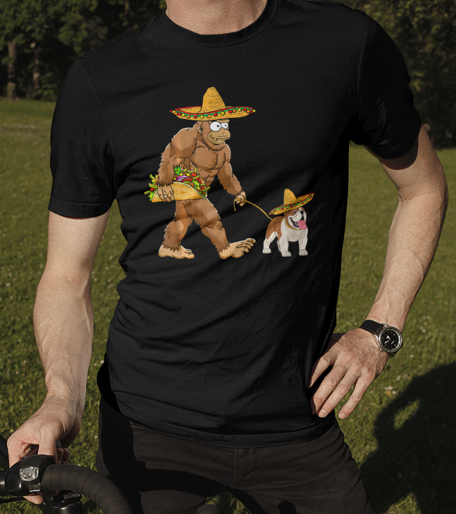 Bigfoot Taco Sombrero English Bulldog Fiesta T-Shirt