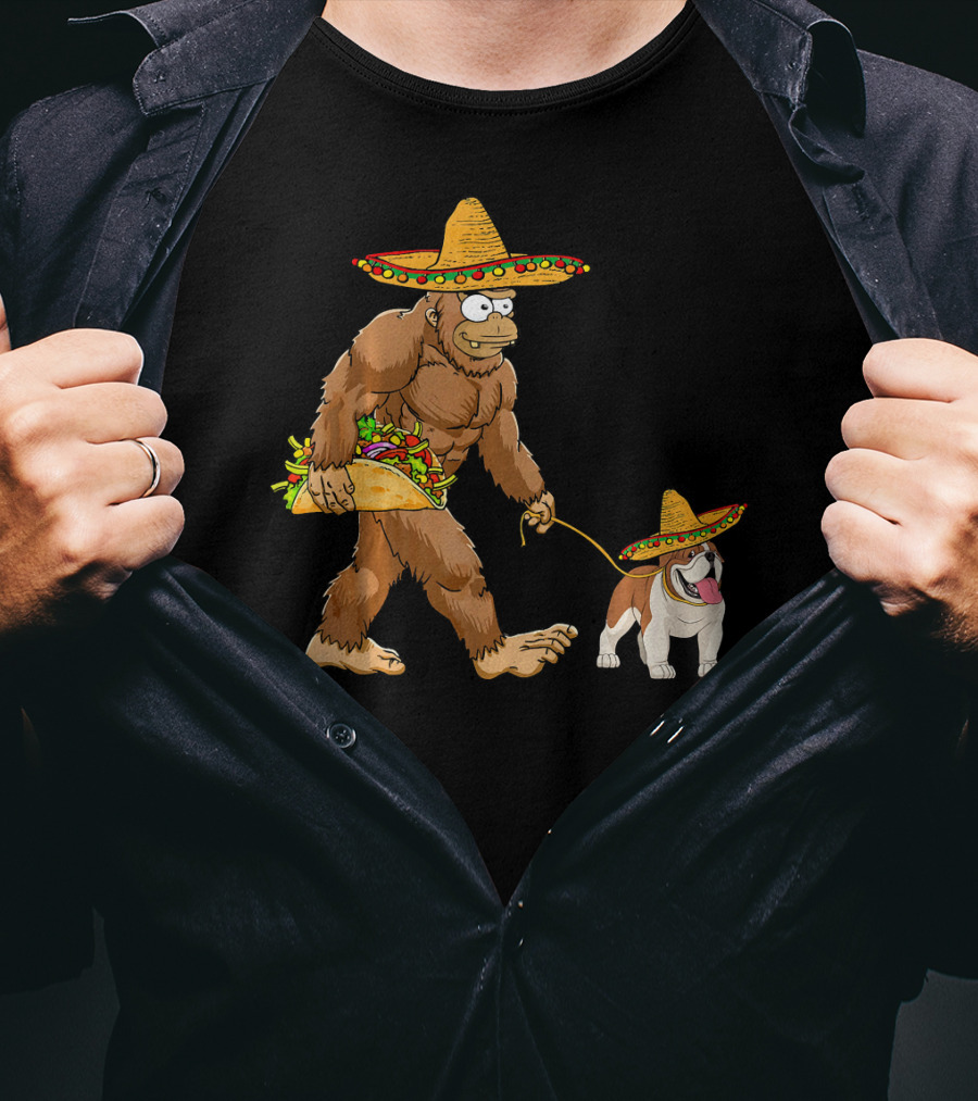 Bigfoot Taco Sombrero English Bulldog Fiesta T-Shirt