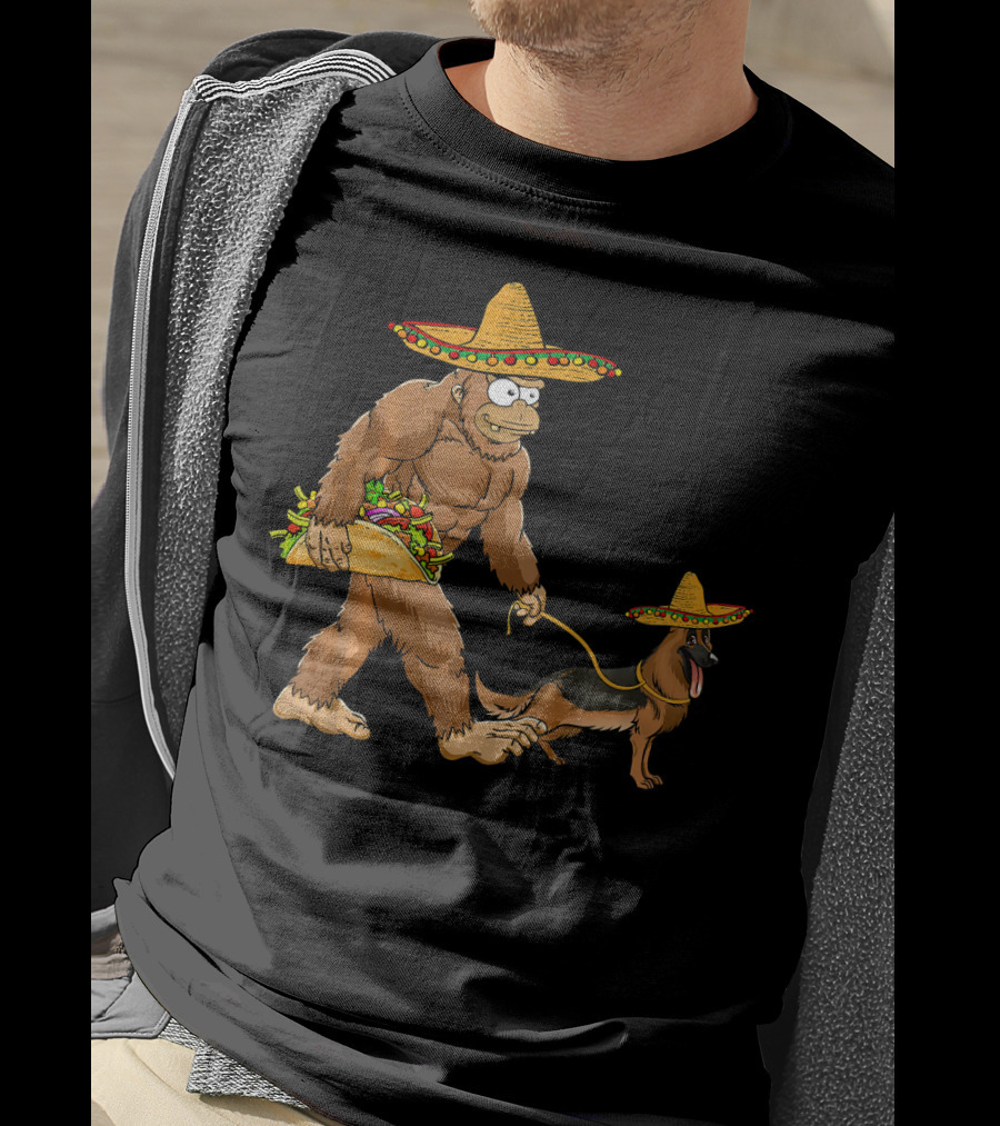 Bigfoot Sombrero Taco German Shepherd Duo T-Shirt