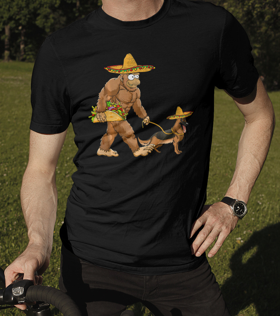 Bigfoot Sombrero Taco German Shepherd Duo T-Shirt