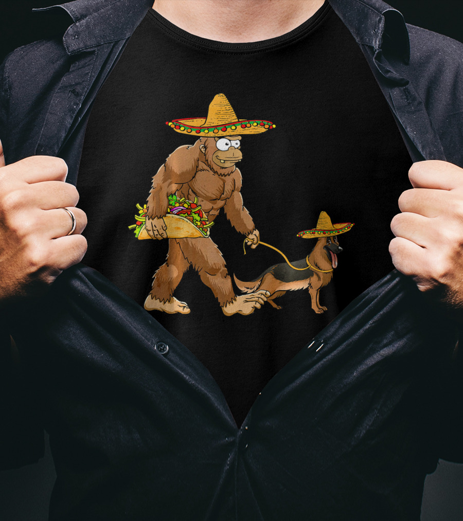 Bigfoot Sombrero Taco German Shepherd Duo T-Shirt