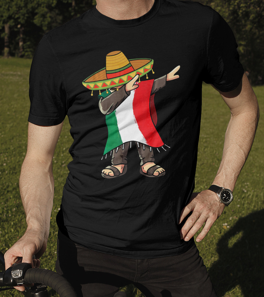 Mexican Flag Poncho Man Dabbing Cinco De Mayo Sombrero T-Shirt