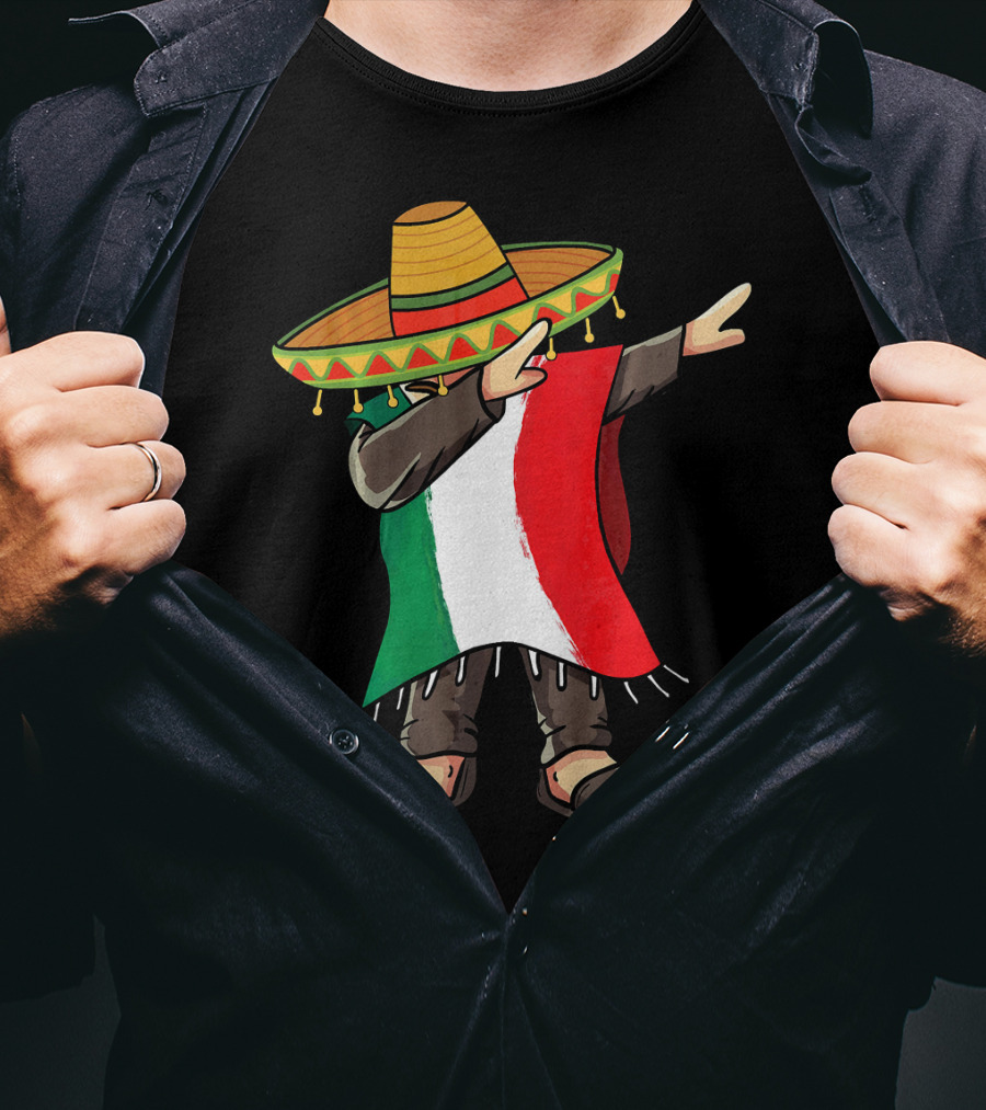 Mexican Flag Poncho Man Dabbing Cinco De Mayo Sombrero T-Shirt