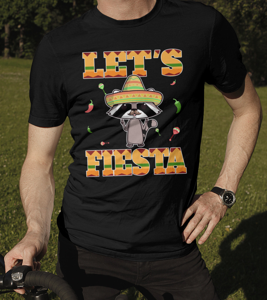 Let's Fiesta Racoon Sombrero Mariachi Peppers Maracas Cinco DE Mayo T-Shirt