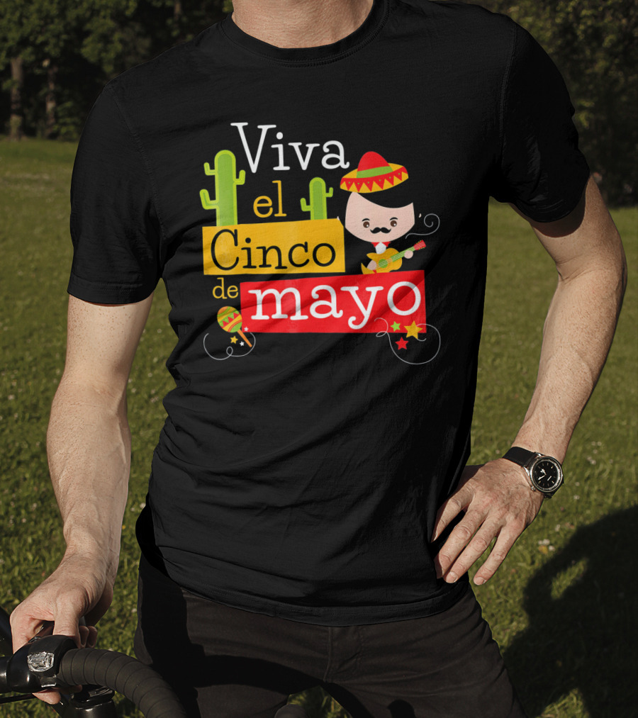 Viva El Cinco De Mayo Cactus Sombrero Guitar Mexico T-Shirt