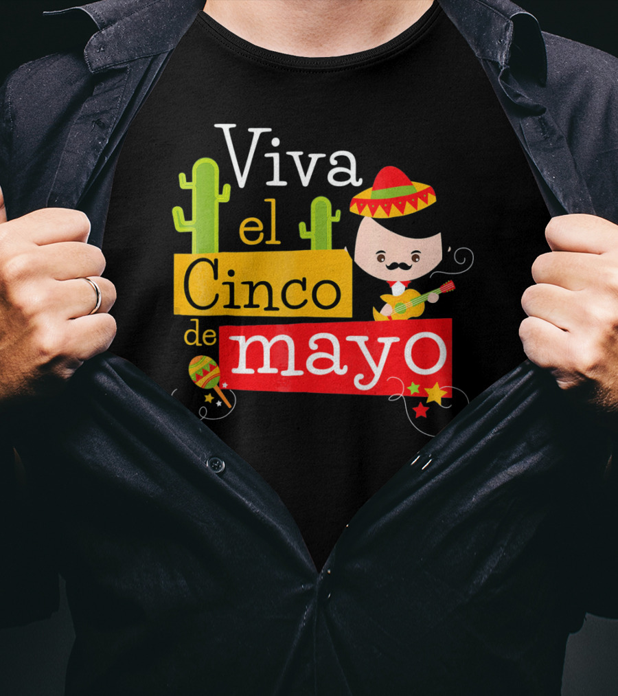 Viva El Cinco De Mayo Cactus Sombrero Guitar Mexico T-Shirt