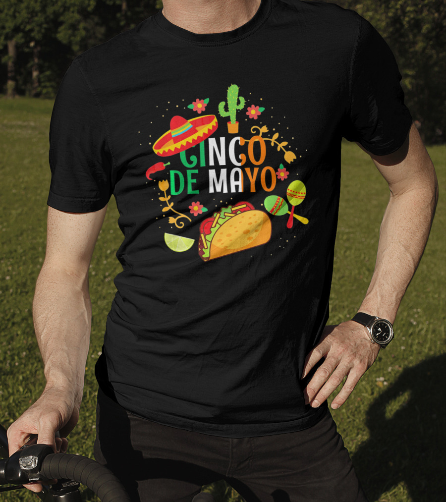 Cinco De Mayo Sombrero Taco Maracas Cactus Fiesta T-Shirt