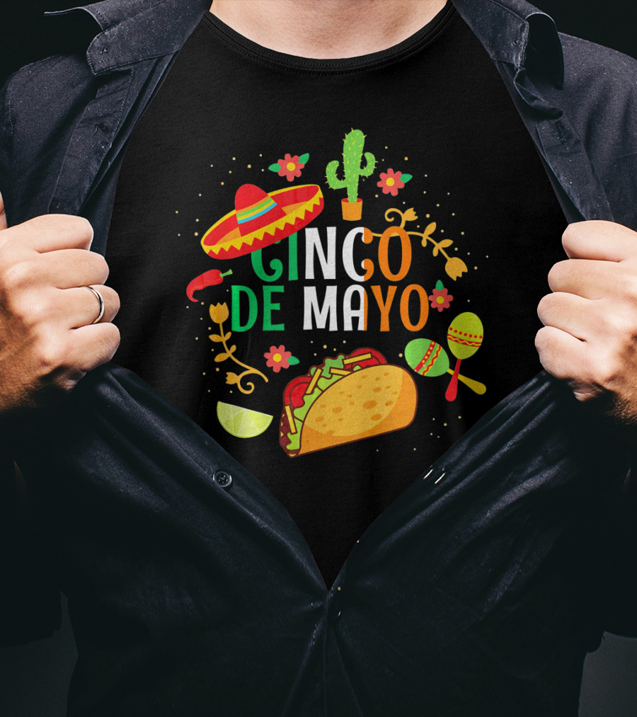 Cinco De Mayo Sombrero Taco Maracas Cactus Fiesta T-Shirt