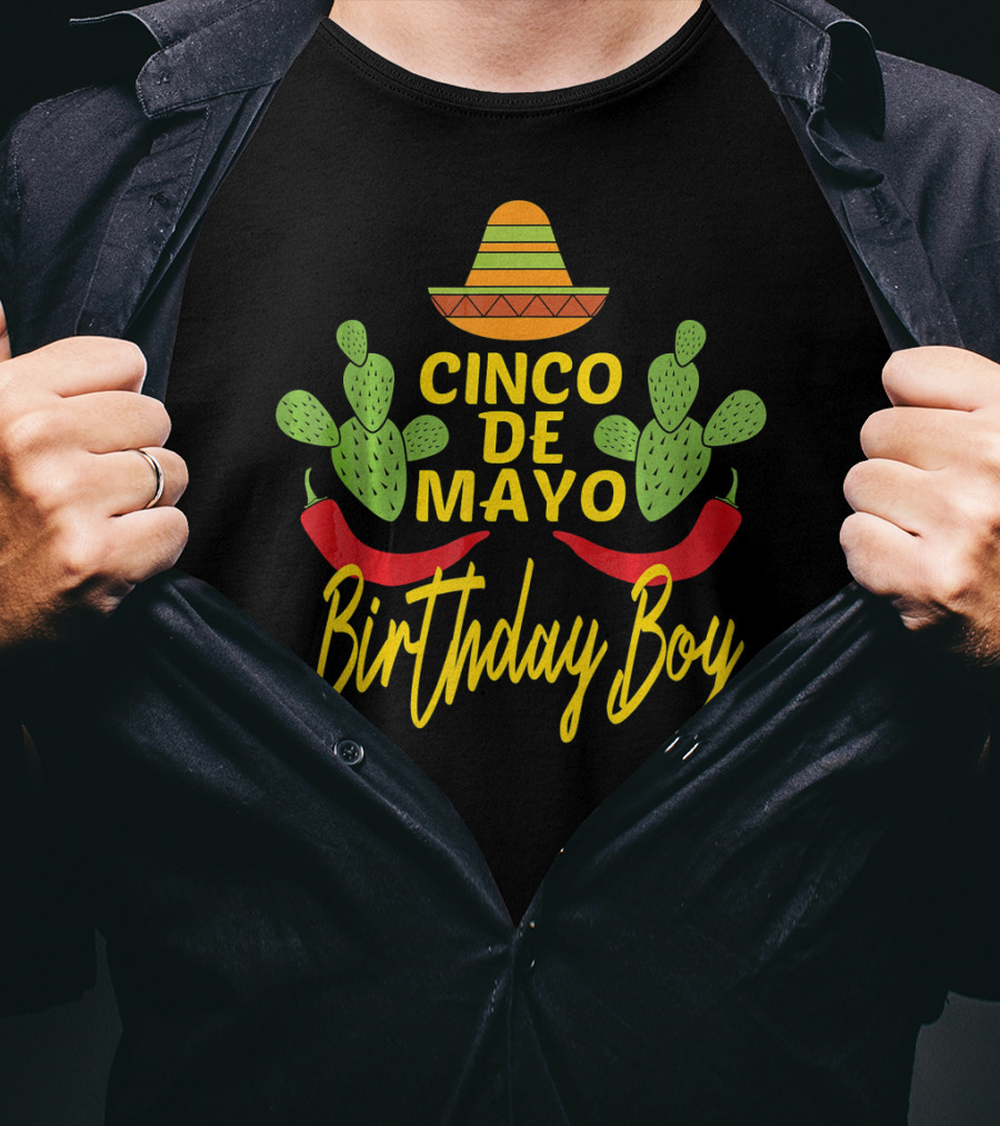 Cinco De Mayo Birthday Boy Sombrero Cactus Peppers T-Shirt
