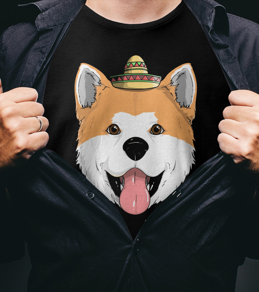 Akita Dog Sombrero Cinco De Mayo Fiesta T-Shirt
