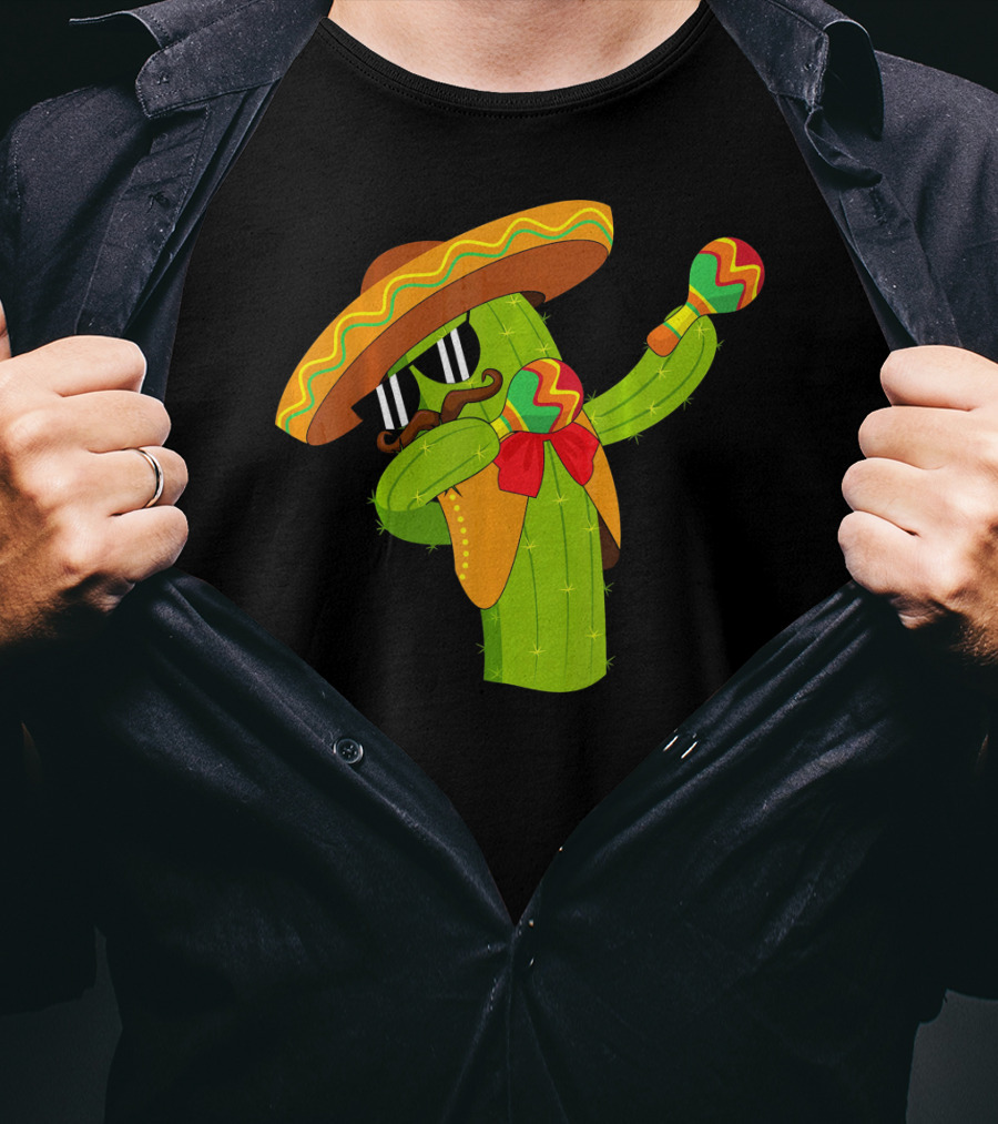 Cinco De Mayo Dabbing Cactus Sombrero Maracas T-Shirt