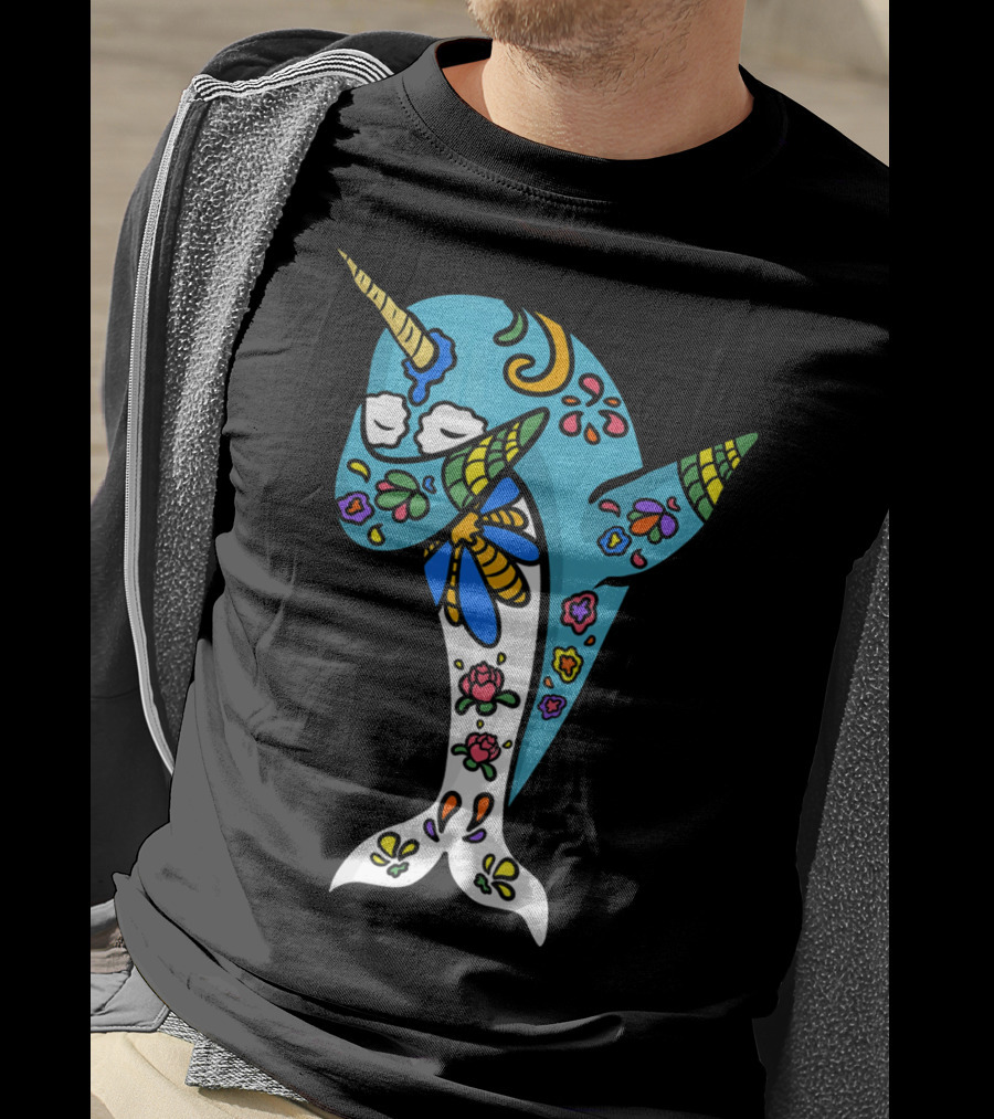 Cinco De Mayo Sugar Skull Narwhal Floral T-Shirt