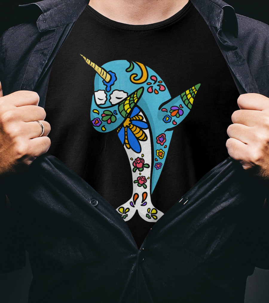 Cinco De Mayo Sugar Skull Narwhal Floral T-Shirt