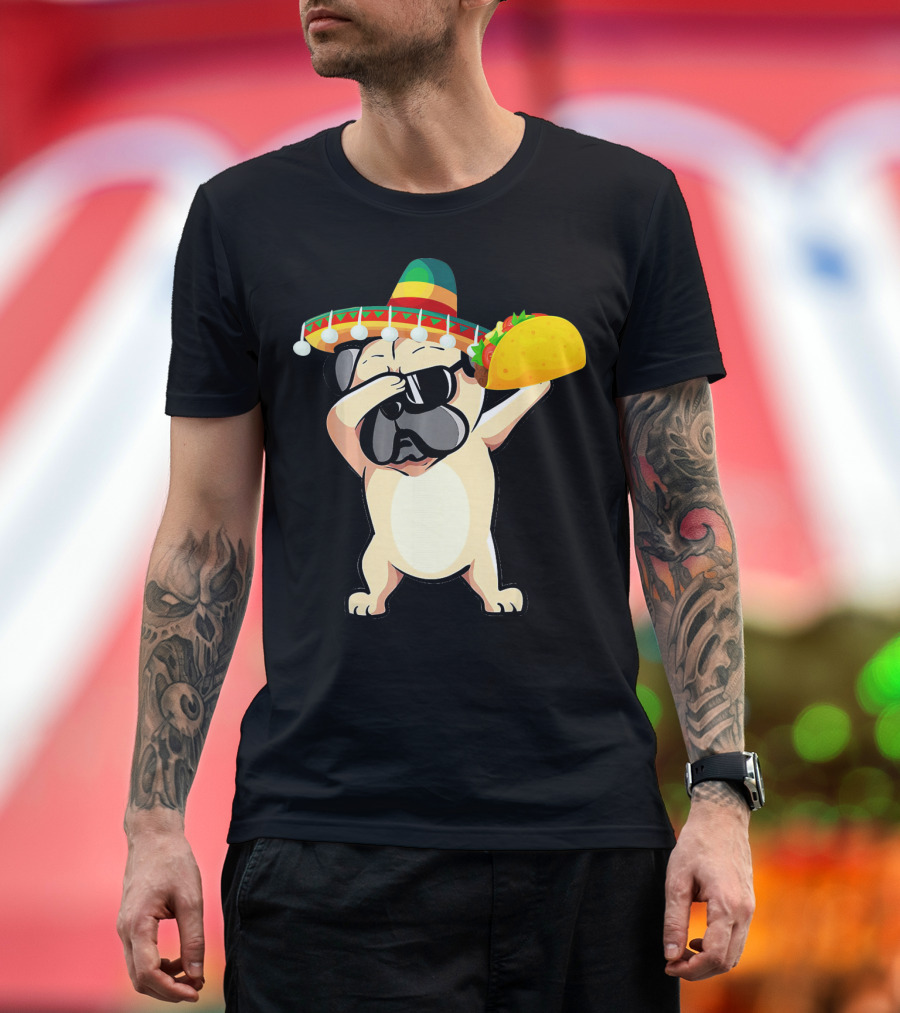 Cinco De Mayo Pug Dog Dabbing with Taco and Sombrero T-Shirt