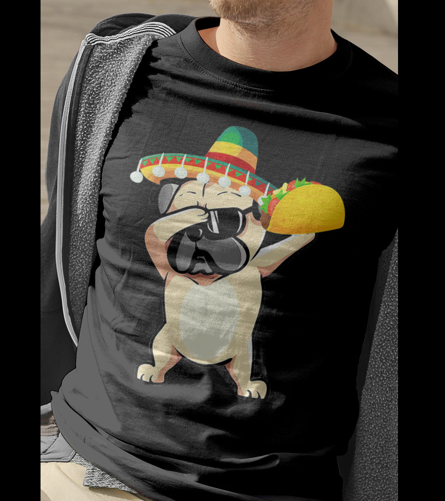 Cinco De Mayo Pug Dog Dabbing With Taco And Sombrero T-Shirt