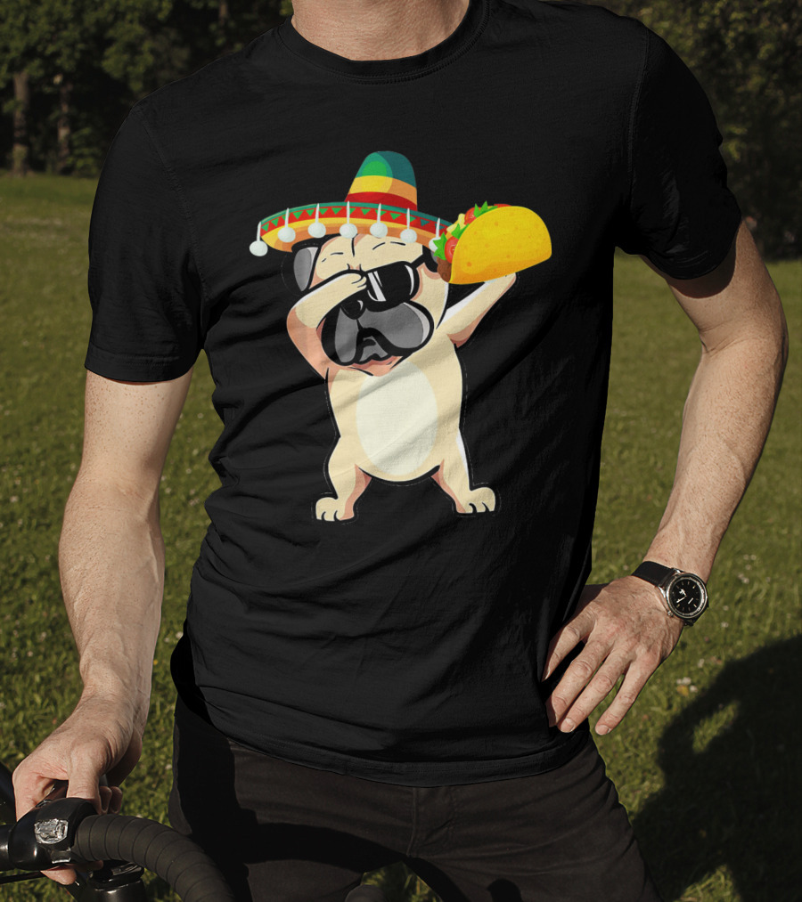 Cinco De Mayo Pug Dog Dabbing With Taco And Sombrero T-Shirt