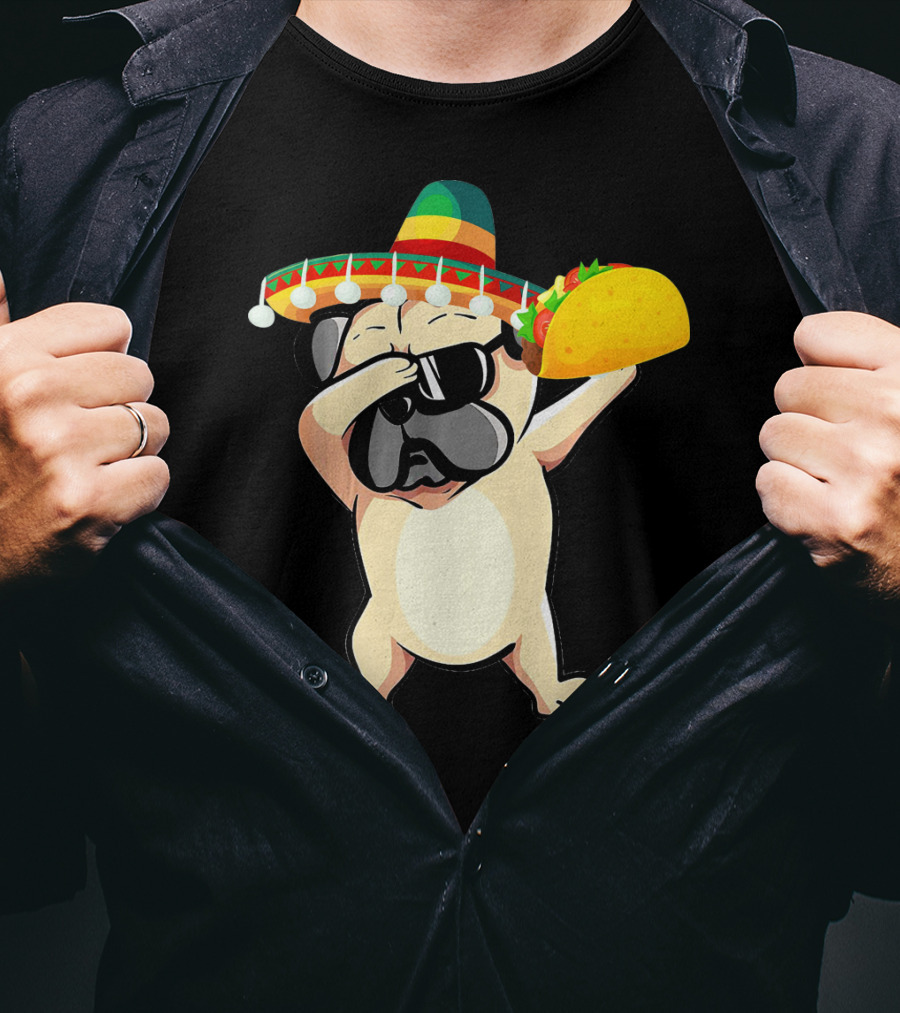 Cinco De Mayo Pug Dog Dabbing With Taco And Sombrero T-Shirt