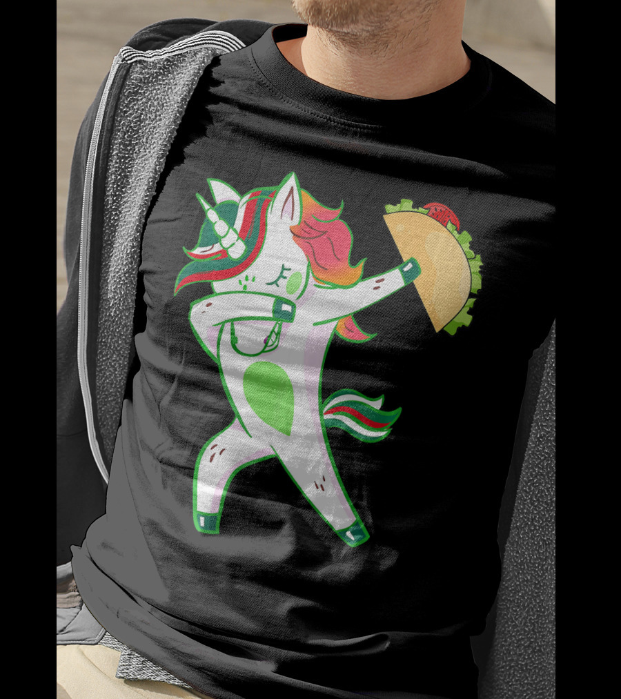 Unicorn Dabbing With Taco And Food Fun T-Shirt