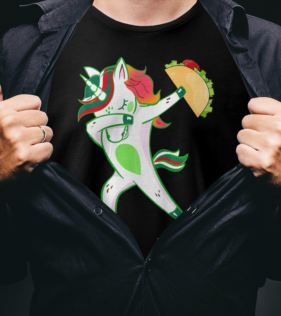 Unicorn Dabbing With Taco And Food Fun T-Shirt