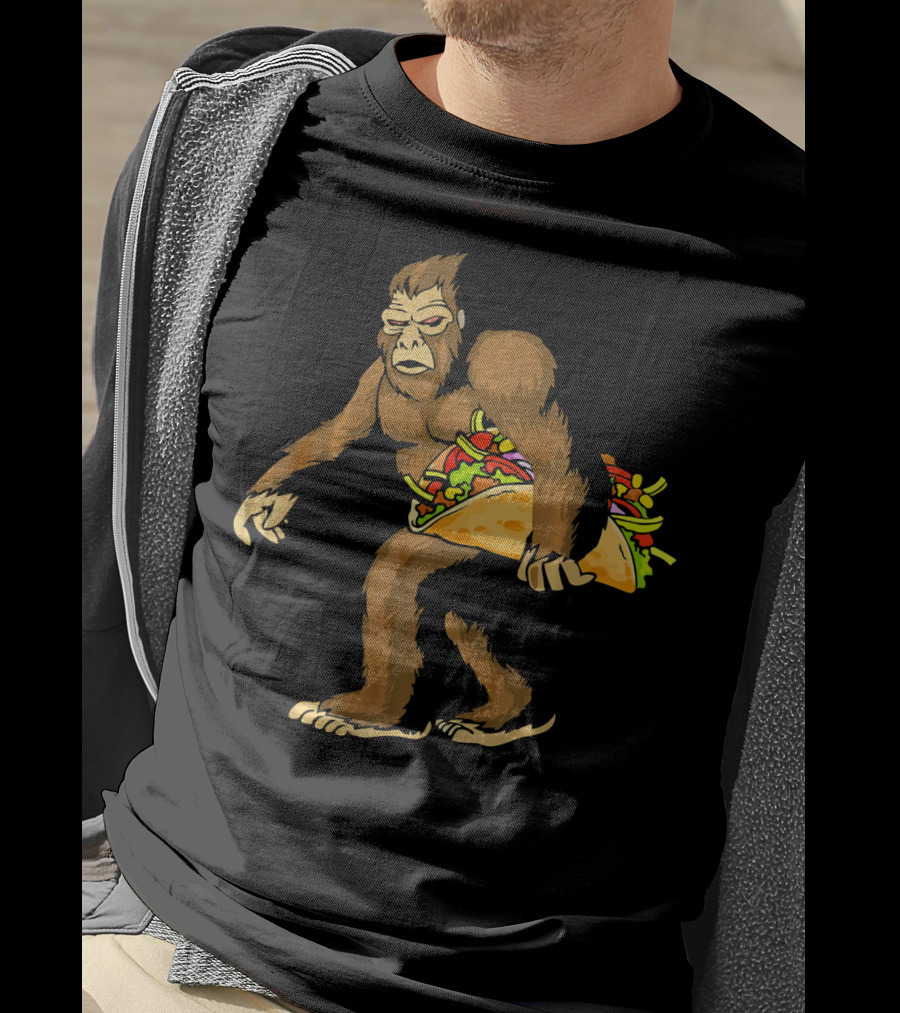 Mexican Taco Fiesta Party Bigfoot Holding Giant Taco T-Shirt