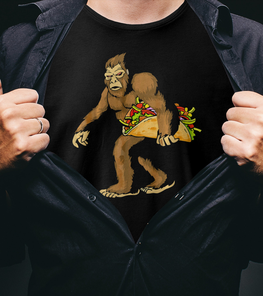 Mexican Taco Fiesta Party Bigfoot Holding Giant Taco T-Shirt