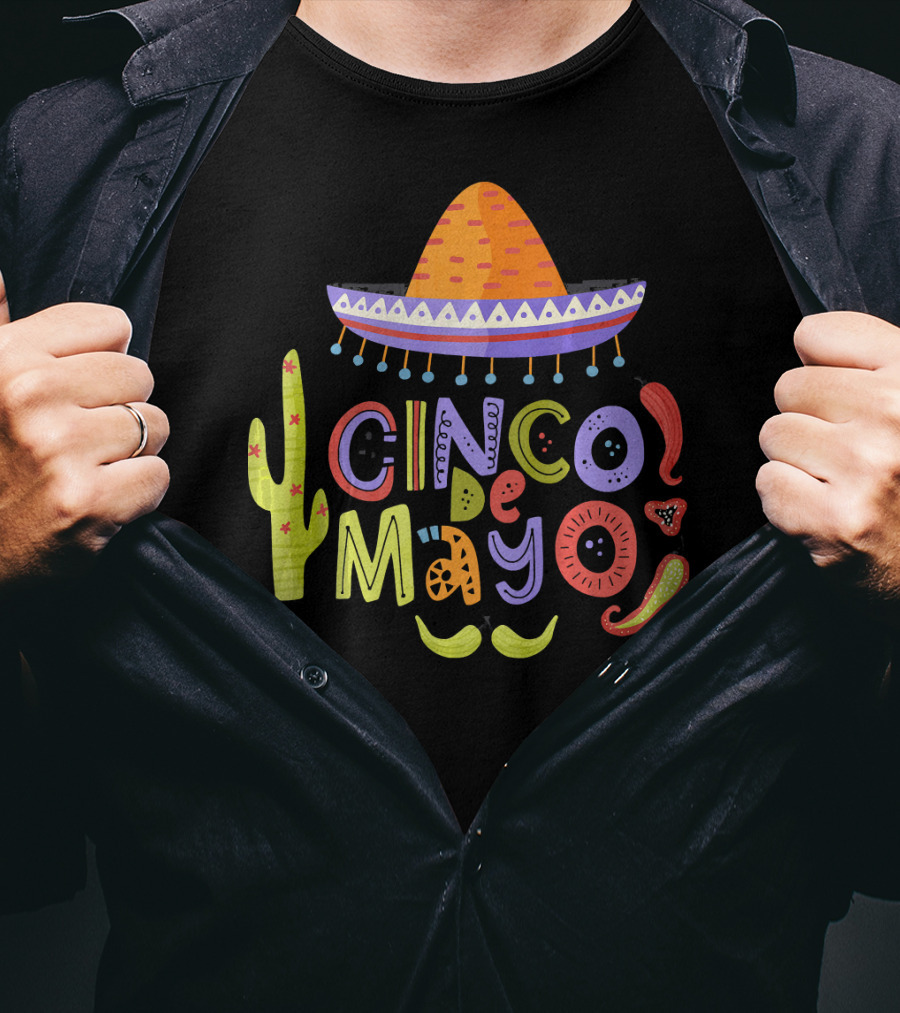 Cinco De Mayo Sombrero Fiesta With Cactus And Chiles T-Shirt
