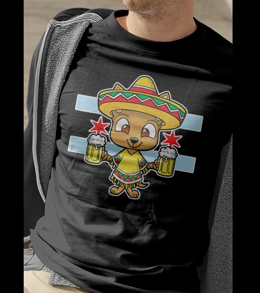Cinco De Mayo Chicago Chihuahua Sombrero Poncho Beer Stars T-Shirt