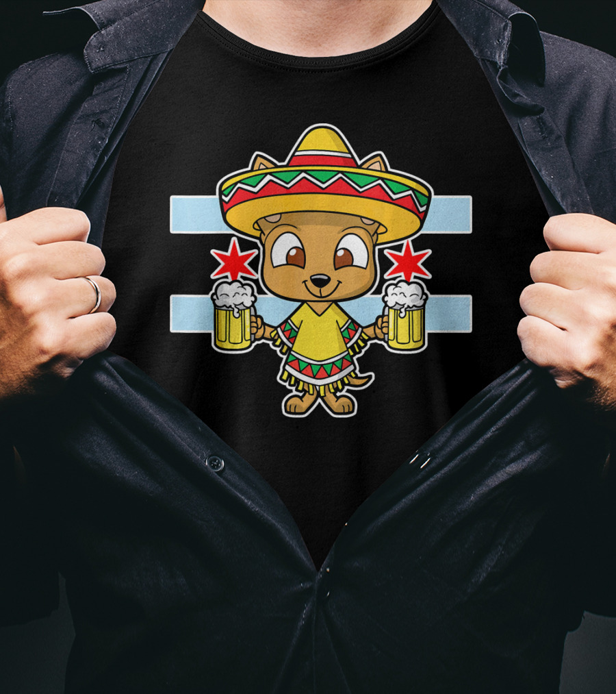 Cinco De Mayo Chicago Chihuahua Sombrero Poncho Beer Stars T-Shirt