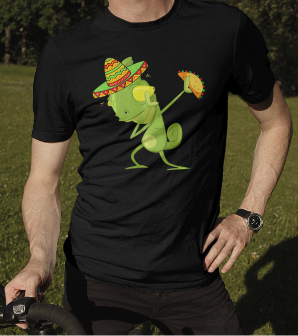 Funny Lizard Dabbing Sombrero Taco Cinco De Mayo T-Shirt